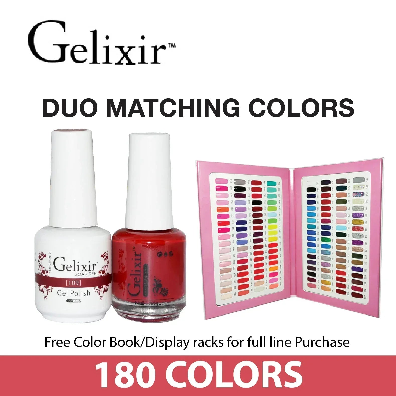 Gelixir Duo Matching Gel Polish - Whole Line 180 colors - Free Sample Book - TTT Nails Supply