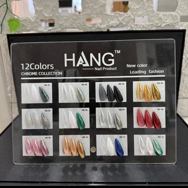 HANG Chrome Powder - 12 Color Collection (#01 to #12) + Free Display - TTT Nails Supply
