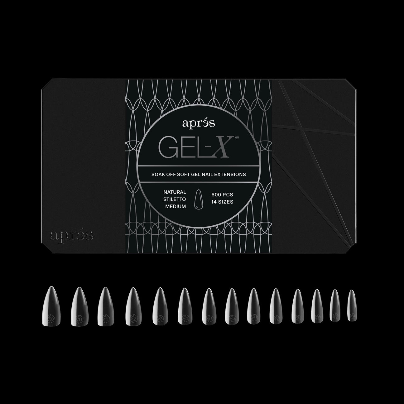 APRES Gel-X Tips 2.0 - Natural Stiletto Medium #M (600pcs Box of Tips 14 sizes)