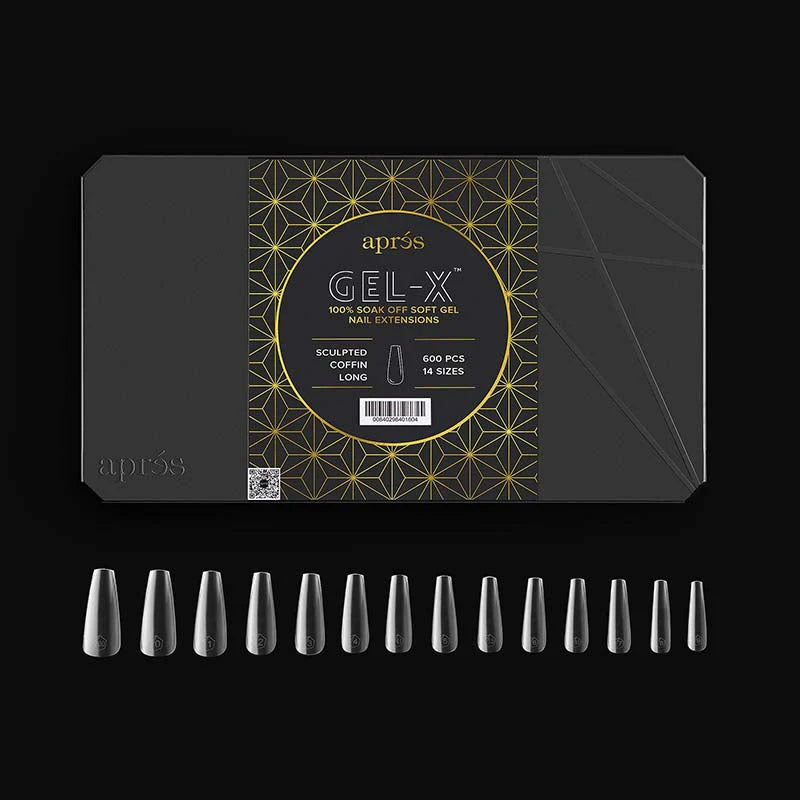 APRES Gel-X Tips 2.0 - Sculpted Coffin Long #L (600pcs Box of Tips 14 sizes)