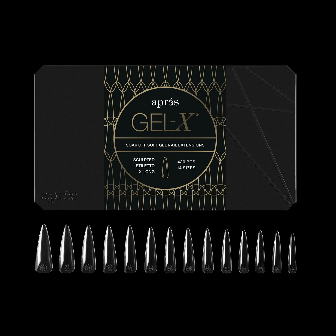 APRES Gel-X Tips 2.0 - Sculpted Stiletto Extra Long #XL (420pcs Box of Tips 14 sizes)