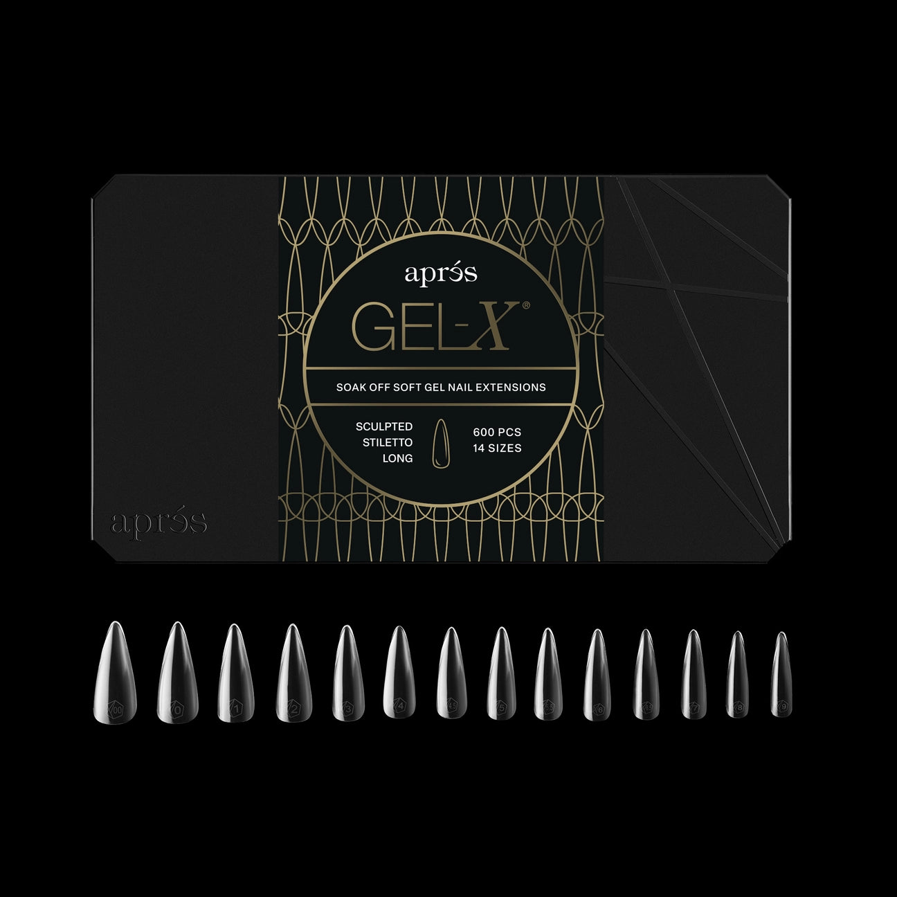 APRES Gel-X Tips 2.0 - Sculpted Stiletto Long #L (600pcs Box of Tips 14 sizes)