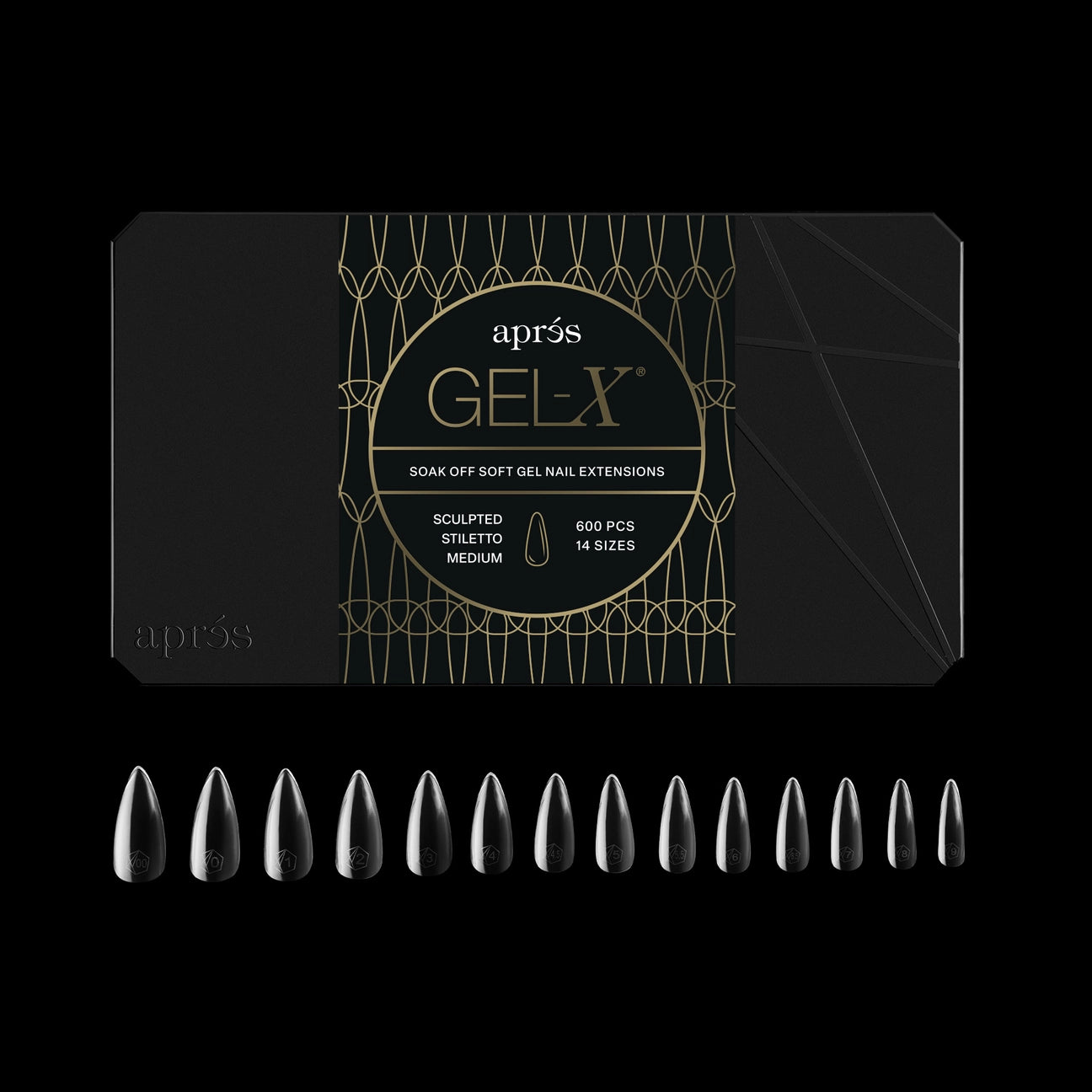 APRES Gel-X Tips 2.0 - Sculpted Stiletto Medium #M (600pcs Box of Tips 14 sizes)