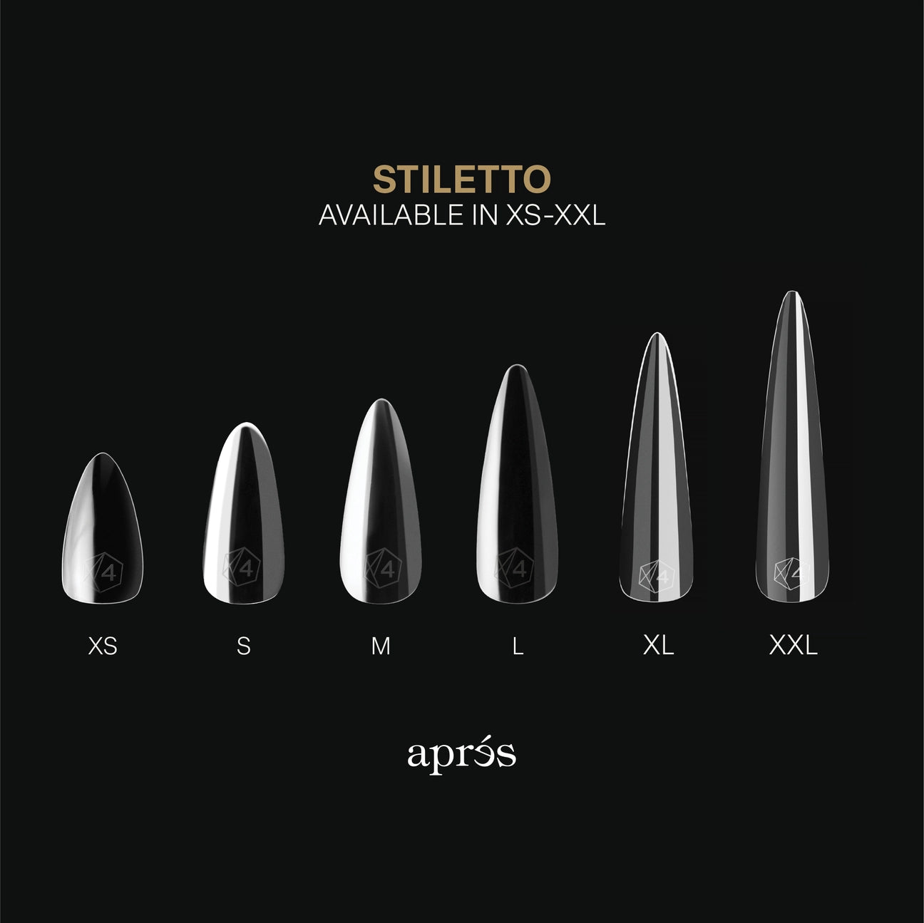 APRES Gel-X Tips 2.0 - Sculpted Stiletto Medium #M (600pcs Box of Tips 14 sizes)