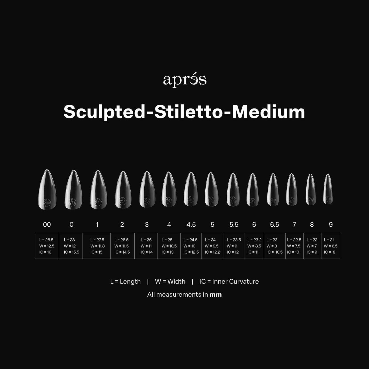APRES Gel-X Tips 2.0 - Sculpted Stiletto Medium #M (600pcs Box of Tips 14 sizes)
