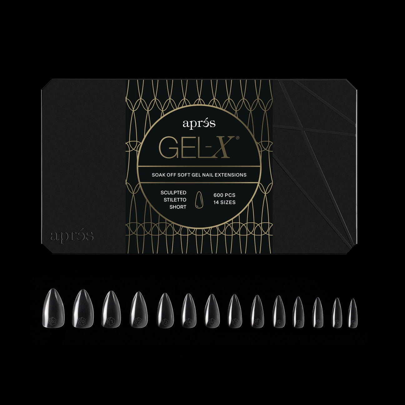 APRES Gel-X Tips 2.0 - Sculpted Stiletto Short #S (600pcs Box of Tips 14 sizes)