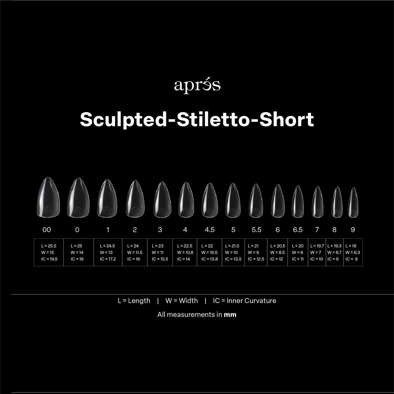 APRES Gel-X Tips 2.0 - Sculpted Stiletto Short #S (600pcs Box of Tips 14 sizes)