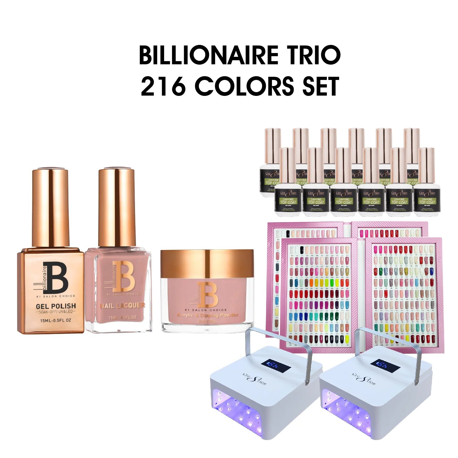 Billionaire Trio Matching Color - Full set 216 Colors + Free 2 Color Books, 2 Cre8tion Cordless LED Lamp