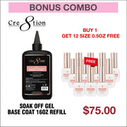 Cre8tion Soak Off Gel Base Coat 16oz Refill - Buy 1 Get 12 Size 0.5oz Free - TTT Nails Supply