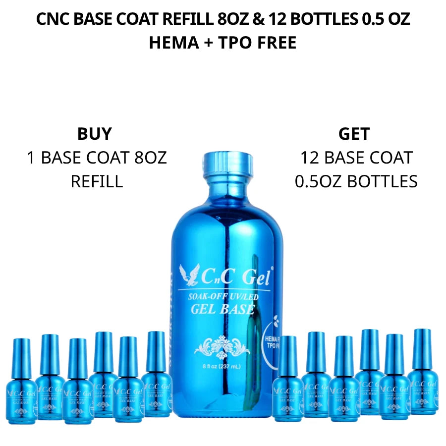CnC Gel Base Coat Refill 8oz + Free 12 bottles 0.5oz (HEMA & TPO FREE)