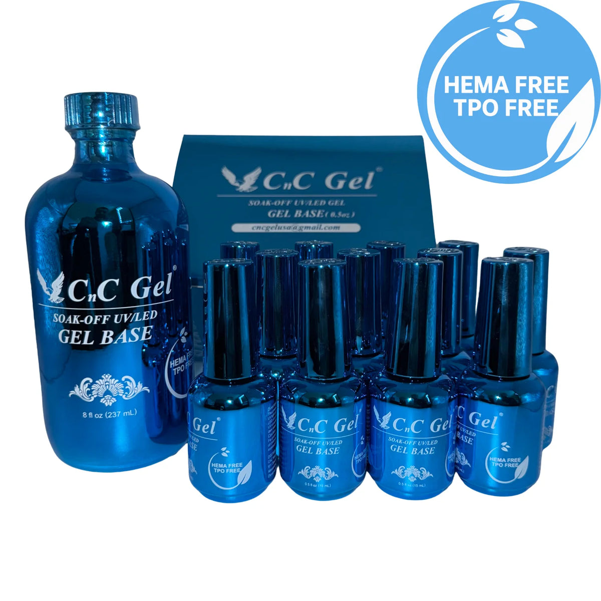 CnC Gel Base Coat Refill 8oz + Free 12 bottles 0.5oz (HEMA & TPO FREE)