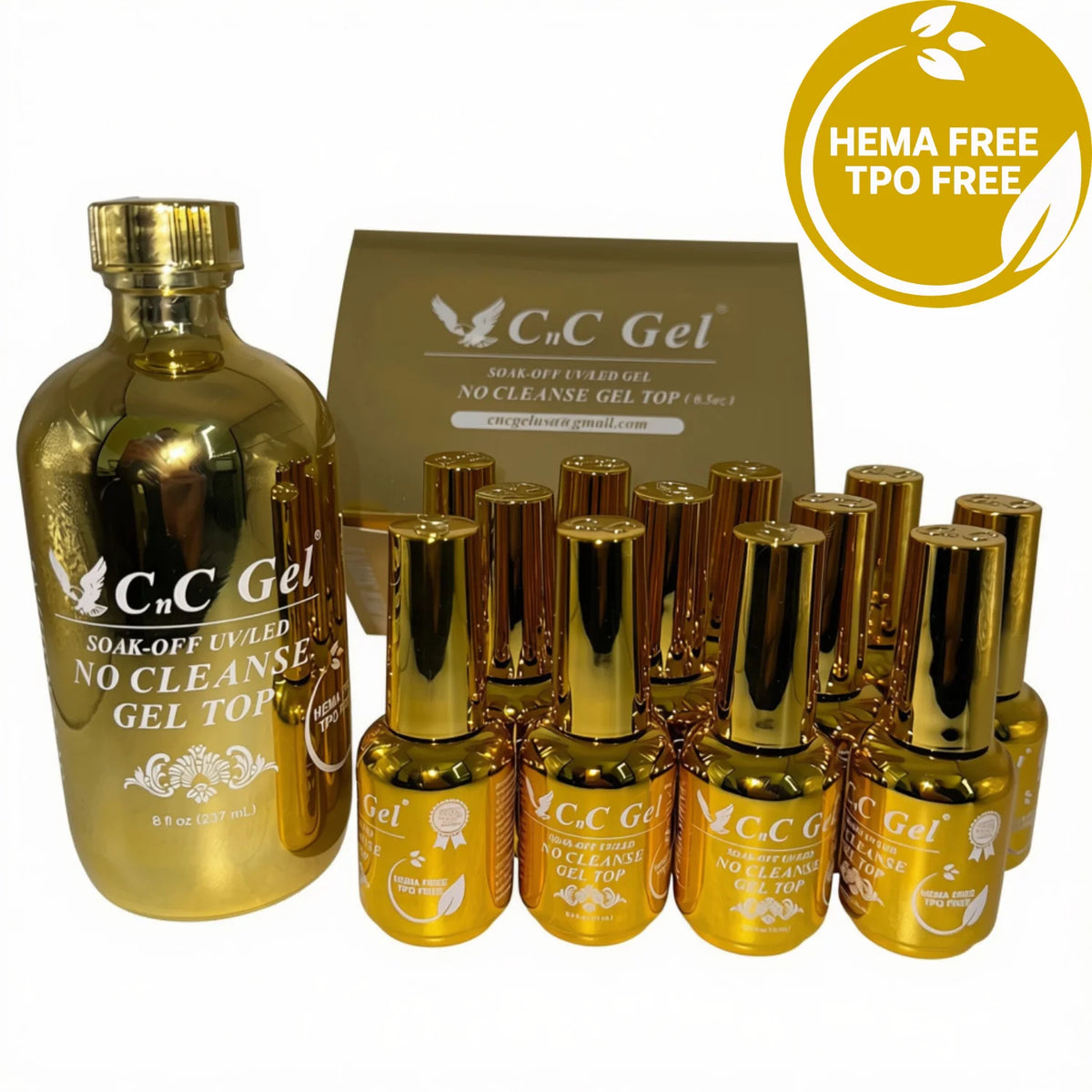 CnC Gel Top Coat No Wipe Refill 8oz + Free 12 bottles 0.5oz (HEMA TPO FREE)