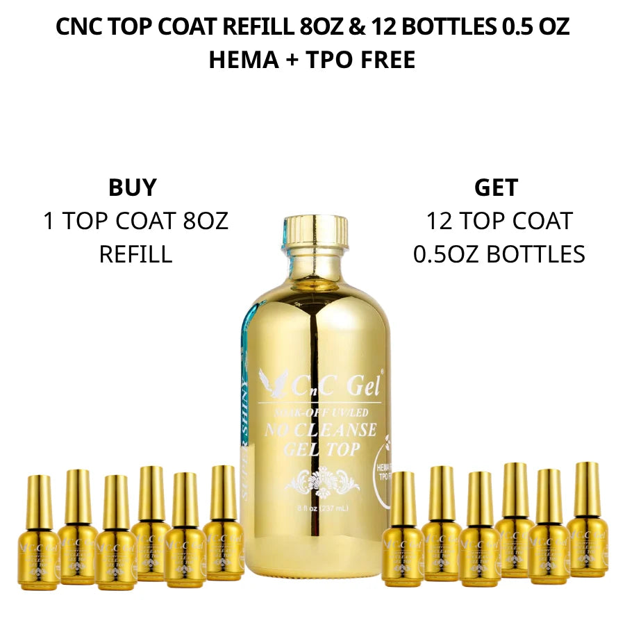 CnC Gel Top Coat No Wipe Refill 8oz + Free 12 bottles 0.5oz (HEMA TPO FREE)