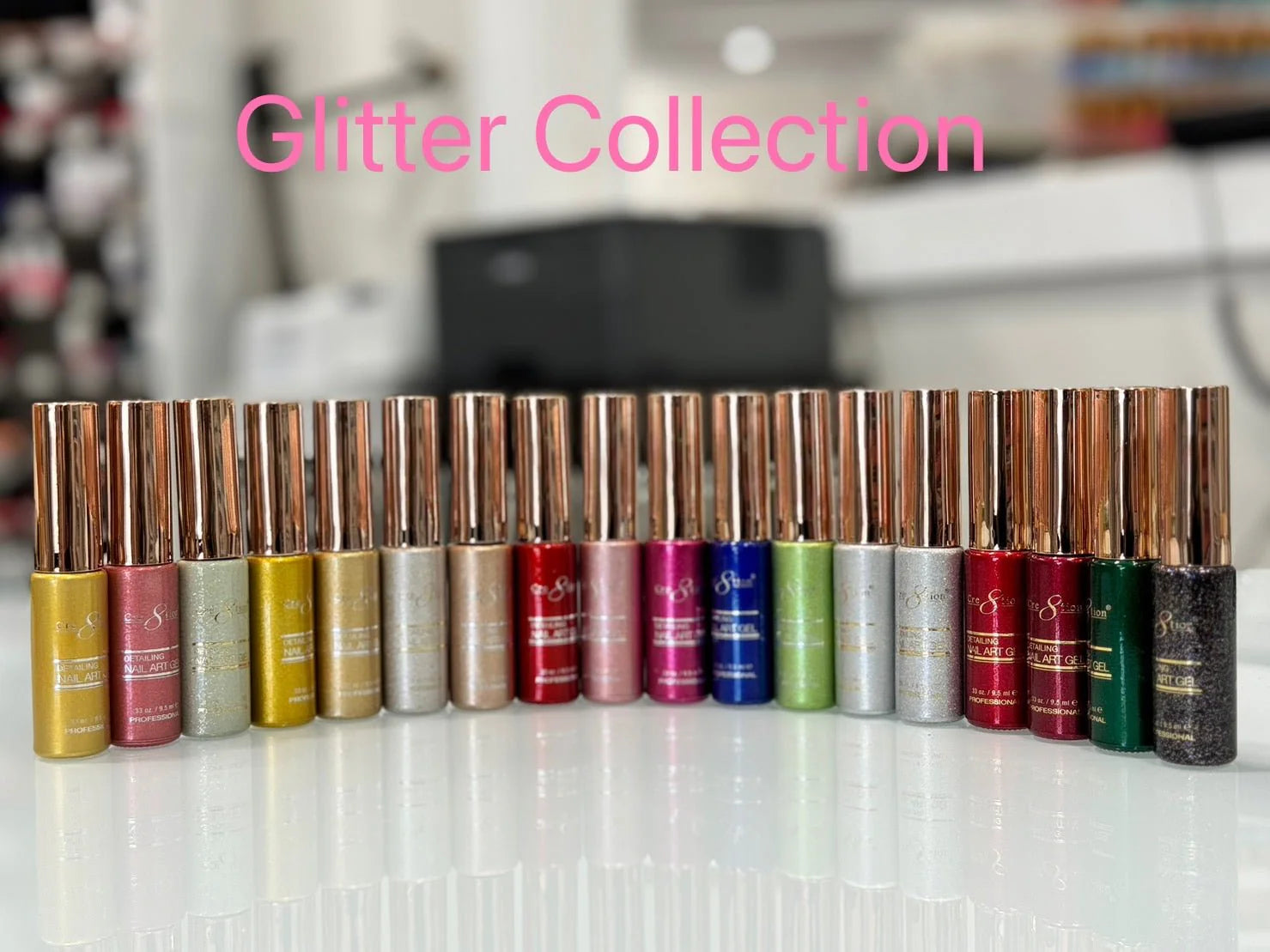 Cre8tion Detailing Nail Art Gel - Glitter Collection - 18 colors 0.33oz (gel line)