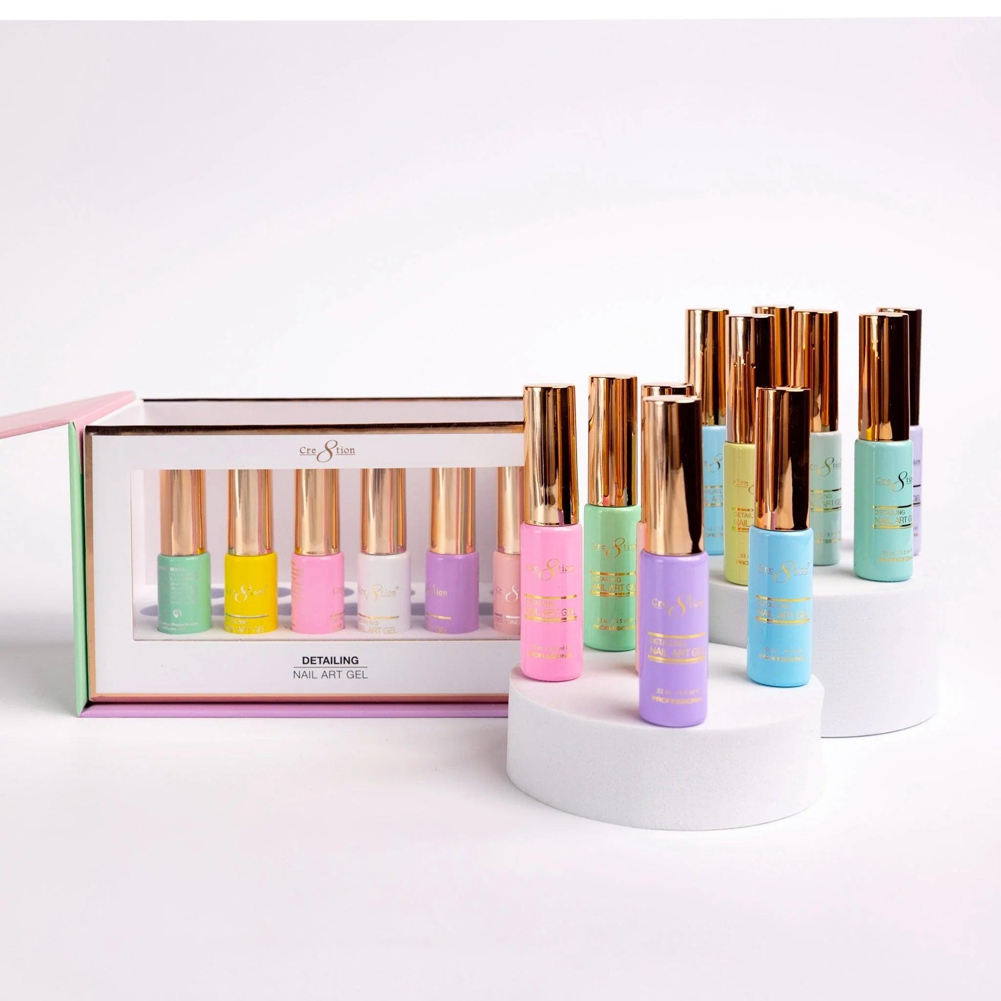 Cre8tion Detailing Nail Art Gel - Pastel Collection - 18 colors 0.33oz (gel line)