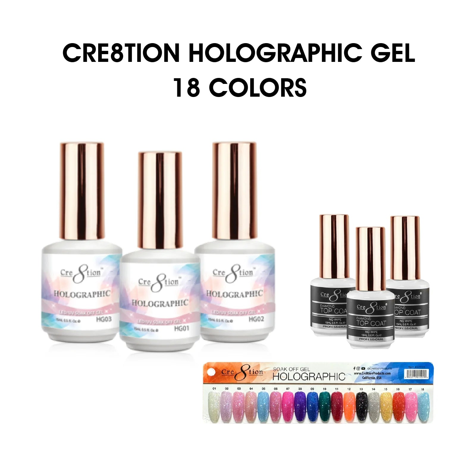 Cre8tion Holographic Gel 0.5oz - 18 colors