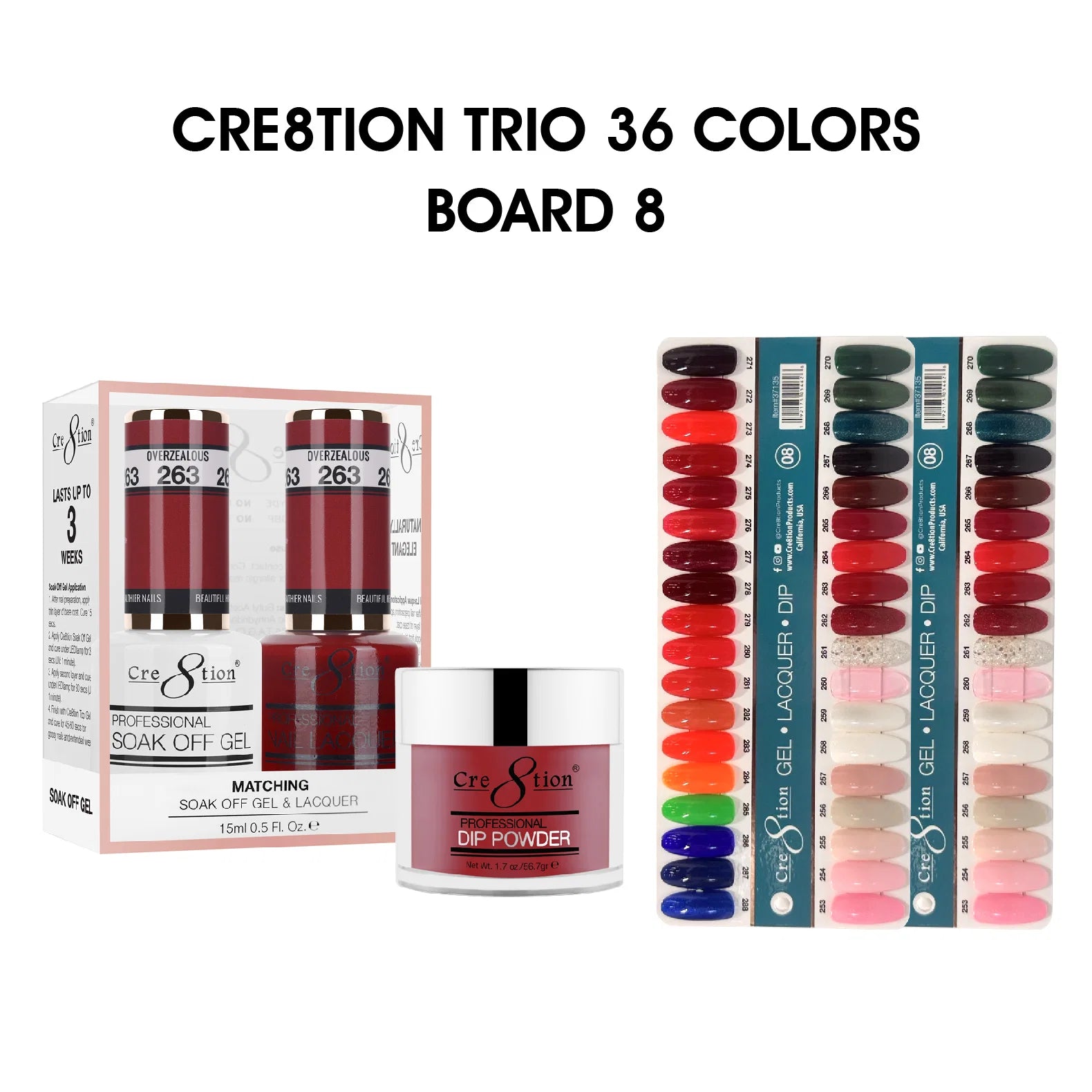 Cre8tion TRIO Matching Color - 36 colors Board 8 (#253-#288) + Free 2 Color Chart