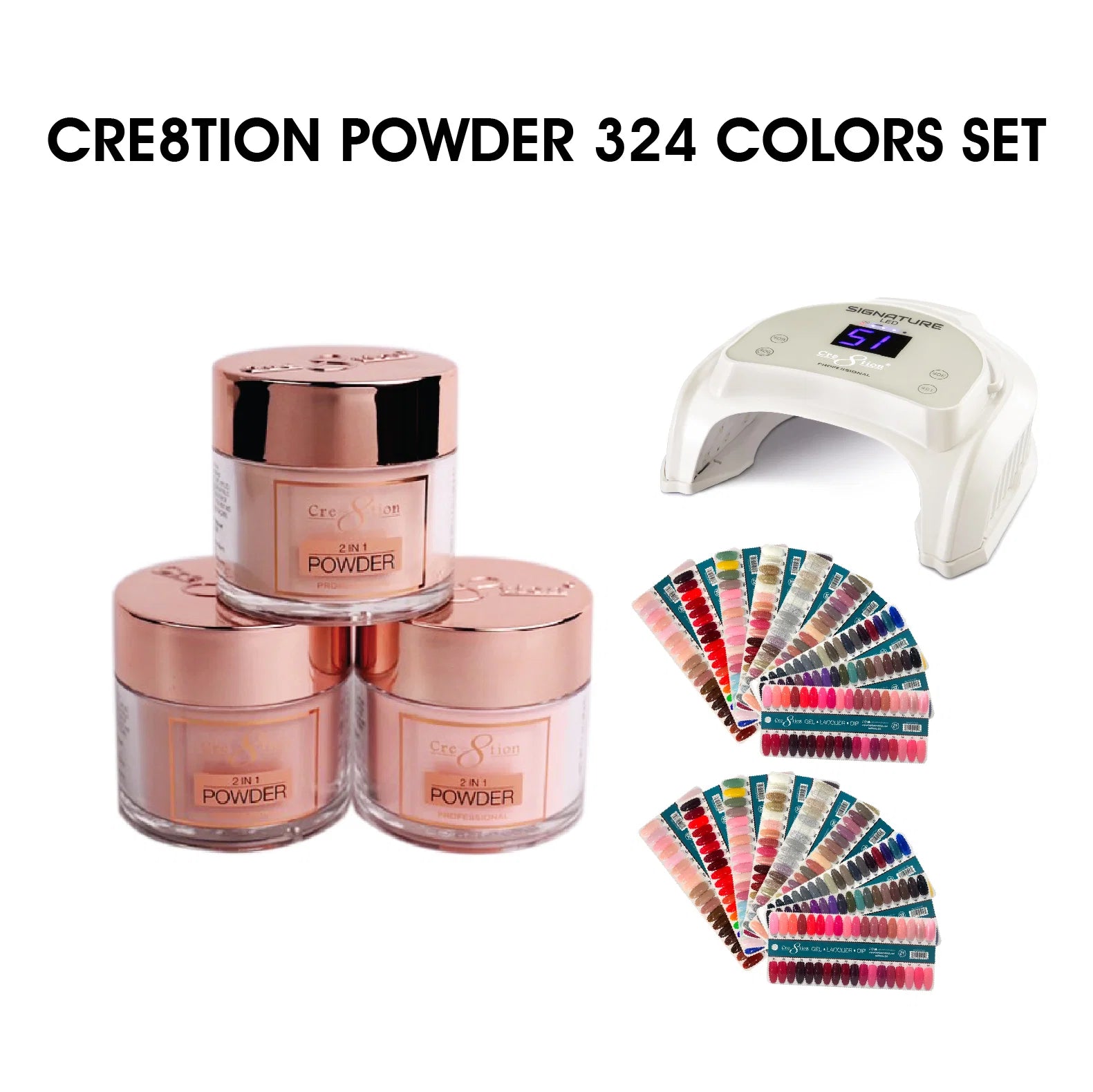 Cre8tion DIP POWDER 2oz - Full Set 324 colors + Free 2 Set Samples