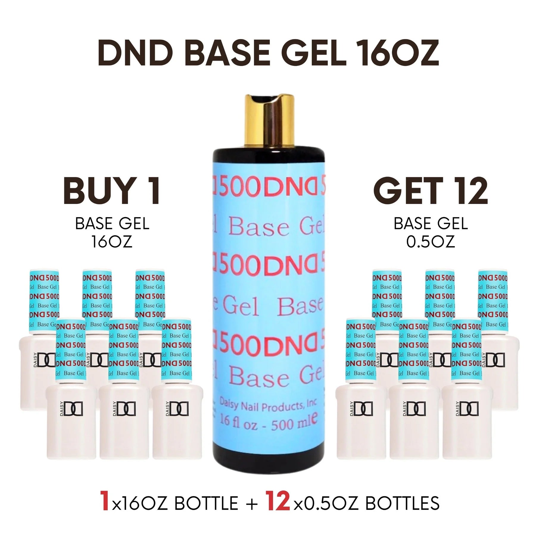 DND #500 Gel Base Coat 16oz Refill + Free 12 Free 0.5oz Bottles