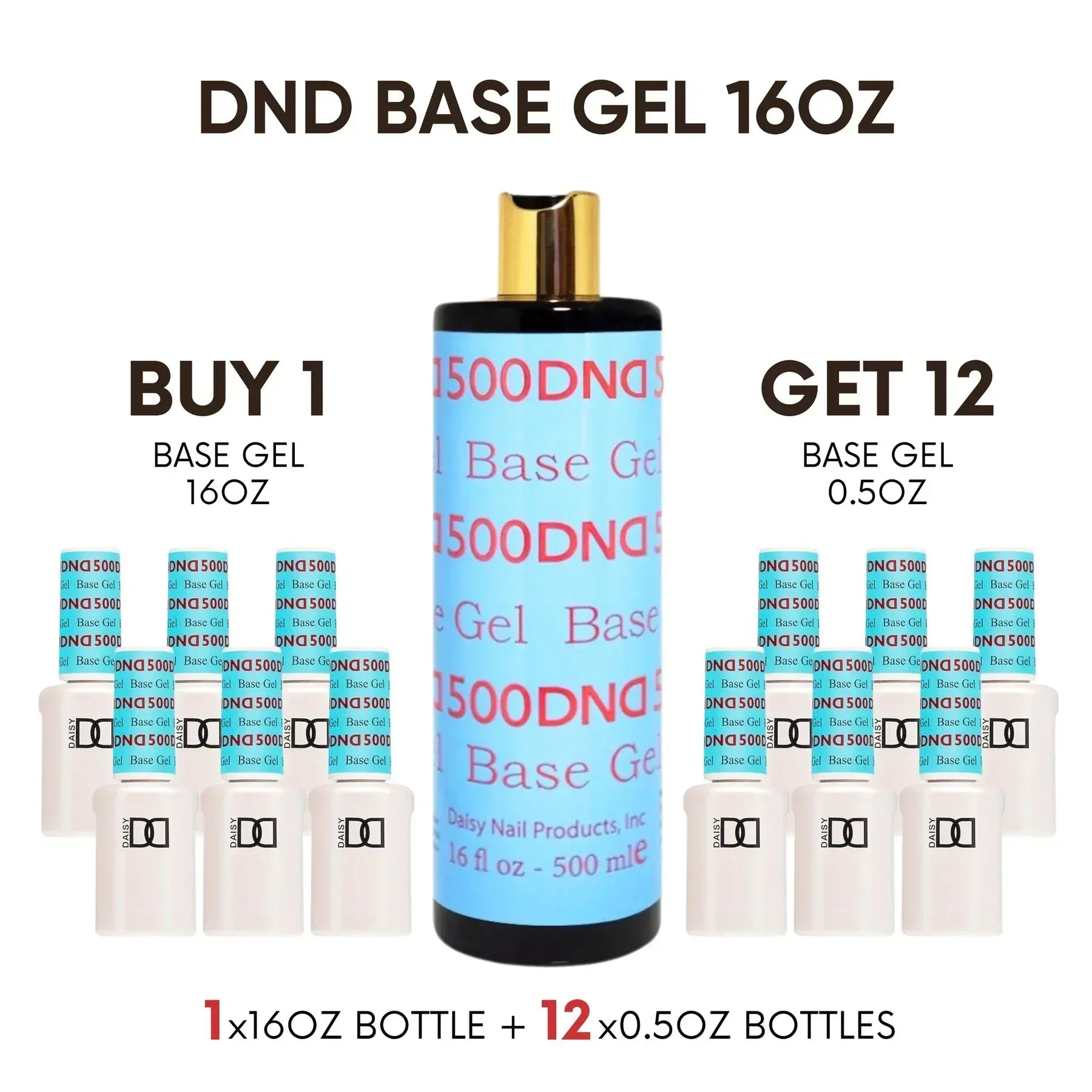 DND #500 Gel Base Coat 16oz Refill + Free 12 Free 0.5oz Bottles - TTT Nails Supply