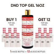 DND #600 Gel Top Coat No Wipe (No Cleanse) 16oz + Free 12 0.5oz Bottles - TTT Nails Supply