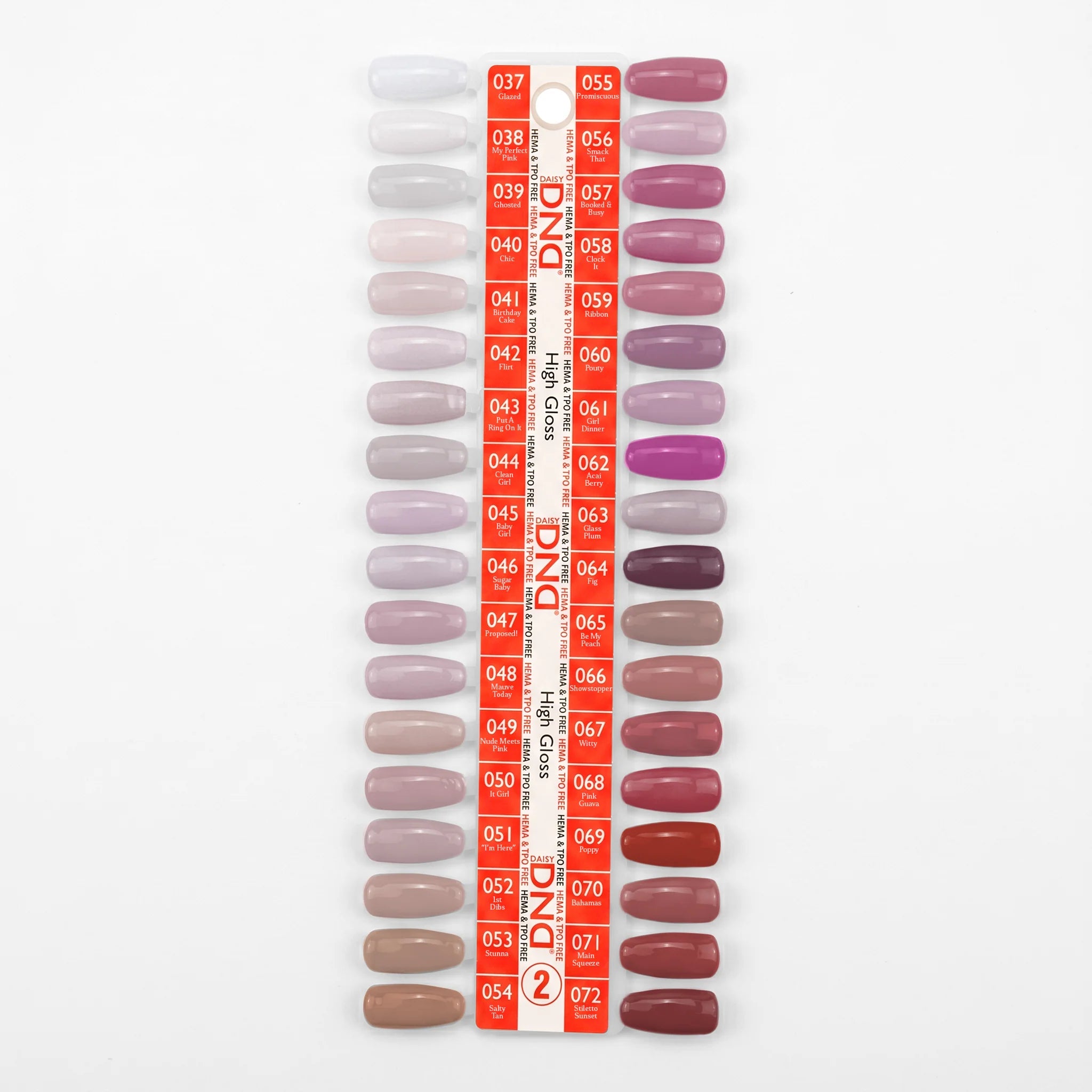 DND HEMA & TPO Free - Swatch #02 - High Gloss Collection, 36 colors (#07 to #72) + Free Sample