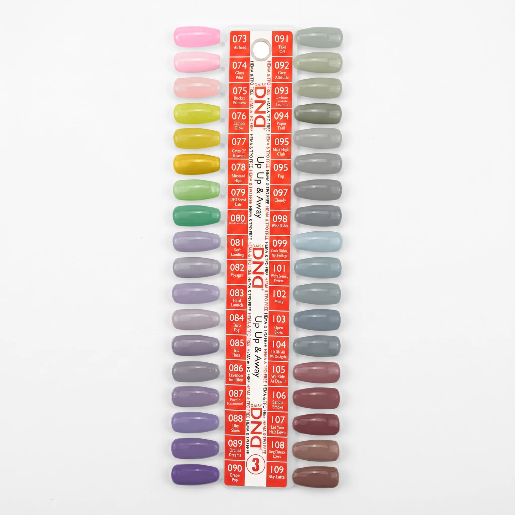 DND HEMA & TPO Free - Swatch #03 - Up Up & Away Collection, 36 colors (#73 to #109) + Free Sample
