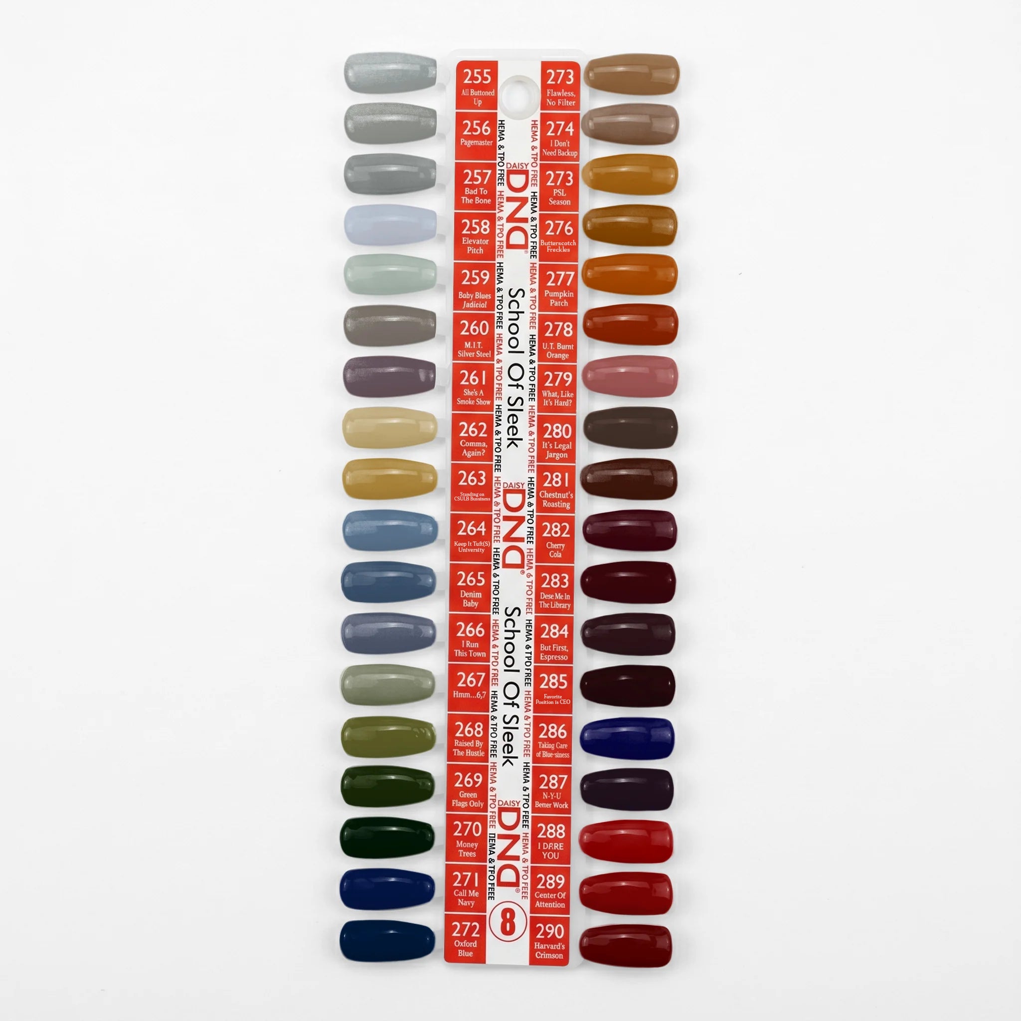 DND HEMA & TPO Free - Swatch #08 - School Of Sleek Collection, 36 colors (#255 to #290) + Free Sample (Copy)