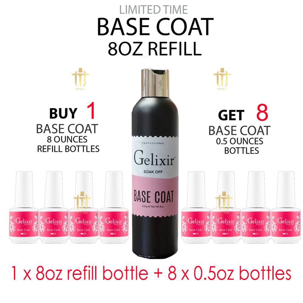 Gelixir Gel Base Coat Refill 8oz + Free 08 bottles 0.5oz