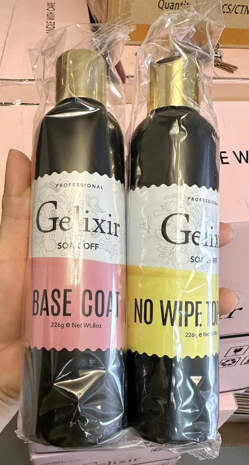 GELIXIR No Wipe (No Cleanse) Gel Top Coat Refill 8oz + Free 08 bottles 0.5oz