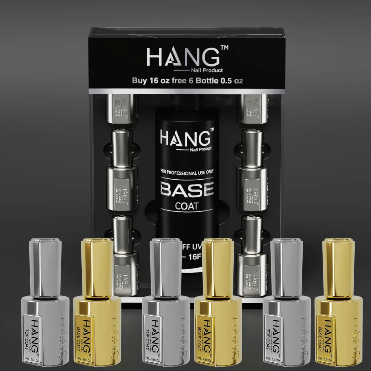 HANG Gel BASE Coat Refill 16oz + Free 06 Bottles 0.5oz + Extra 3 Duo Base & Top 0.5oz (16oz + 12 bottle 0.5oz)