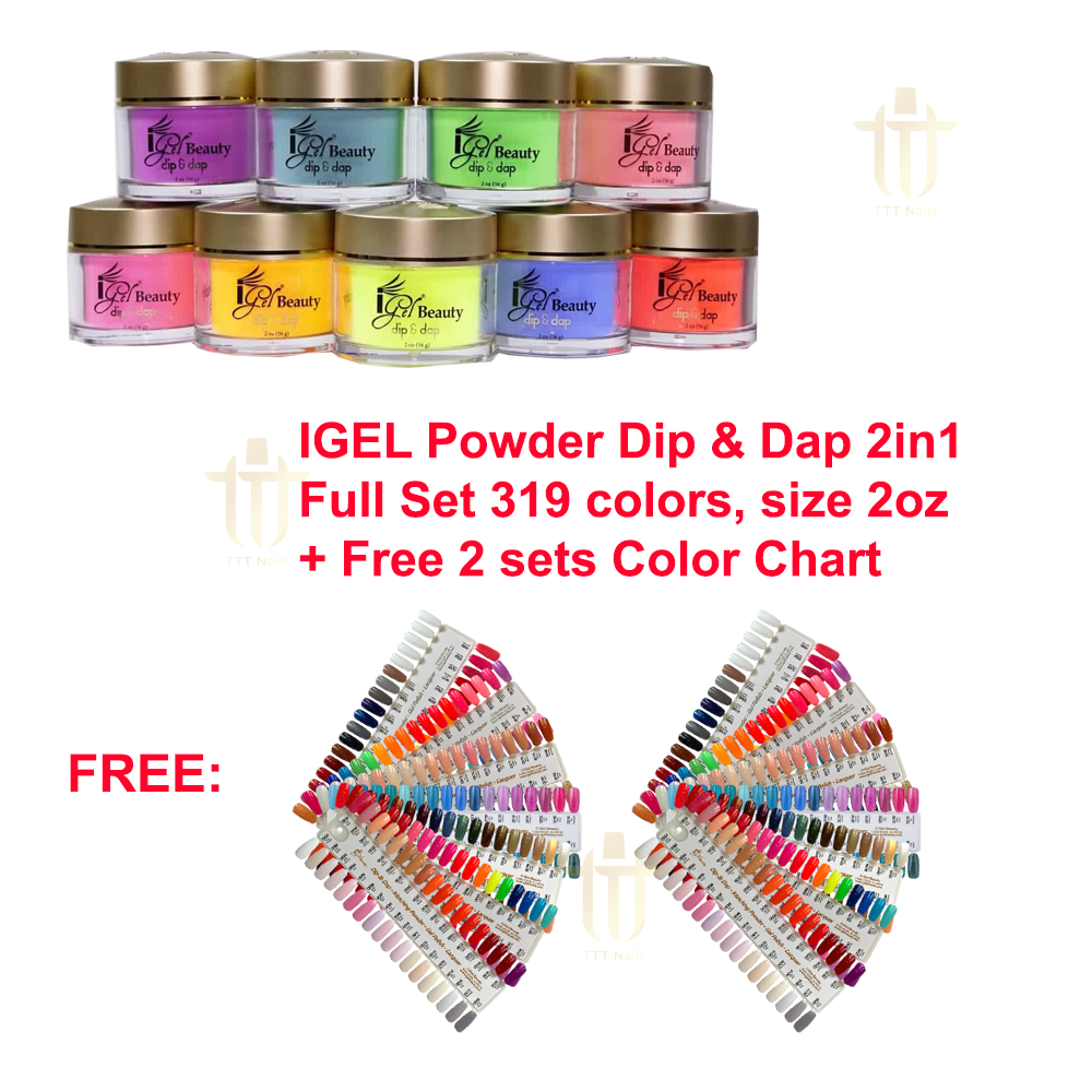 IGEL POWDER 2oz Dip and Dap 2in1 - Full set 319 colors + Free 2 sets Color Chart