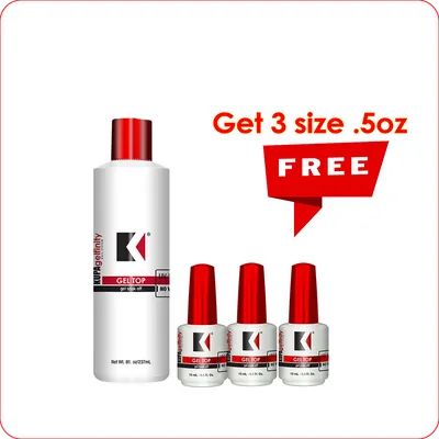KUPA GelFinity Top Coat No Wipe (No Cleanse) Refill 8oz + Free 03 Bottles 0.5oz