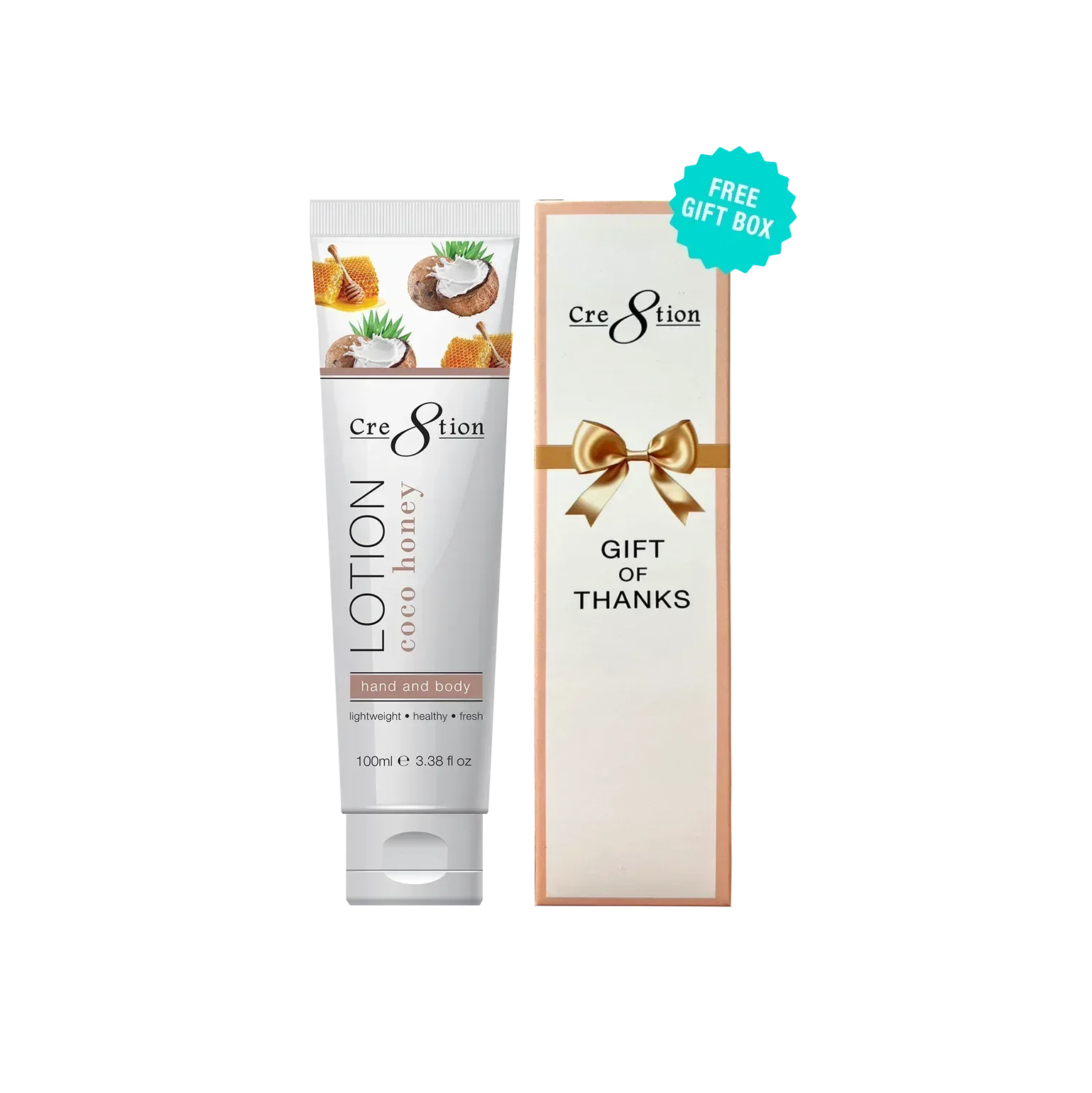 Cre8tion Hand & Body Lotion 100 ml/fl. 3.3oz - COCO HONEY, Case 60pcs (Free Gift Box) - TTT Nails Supply