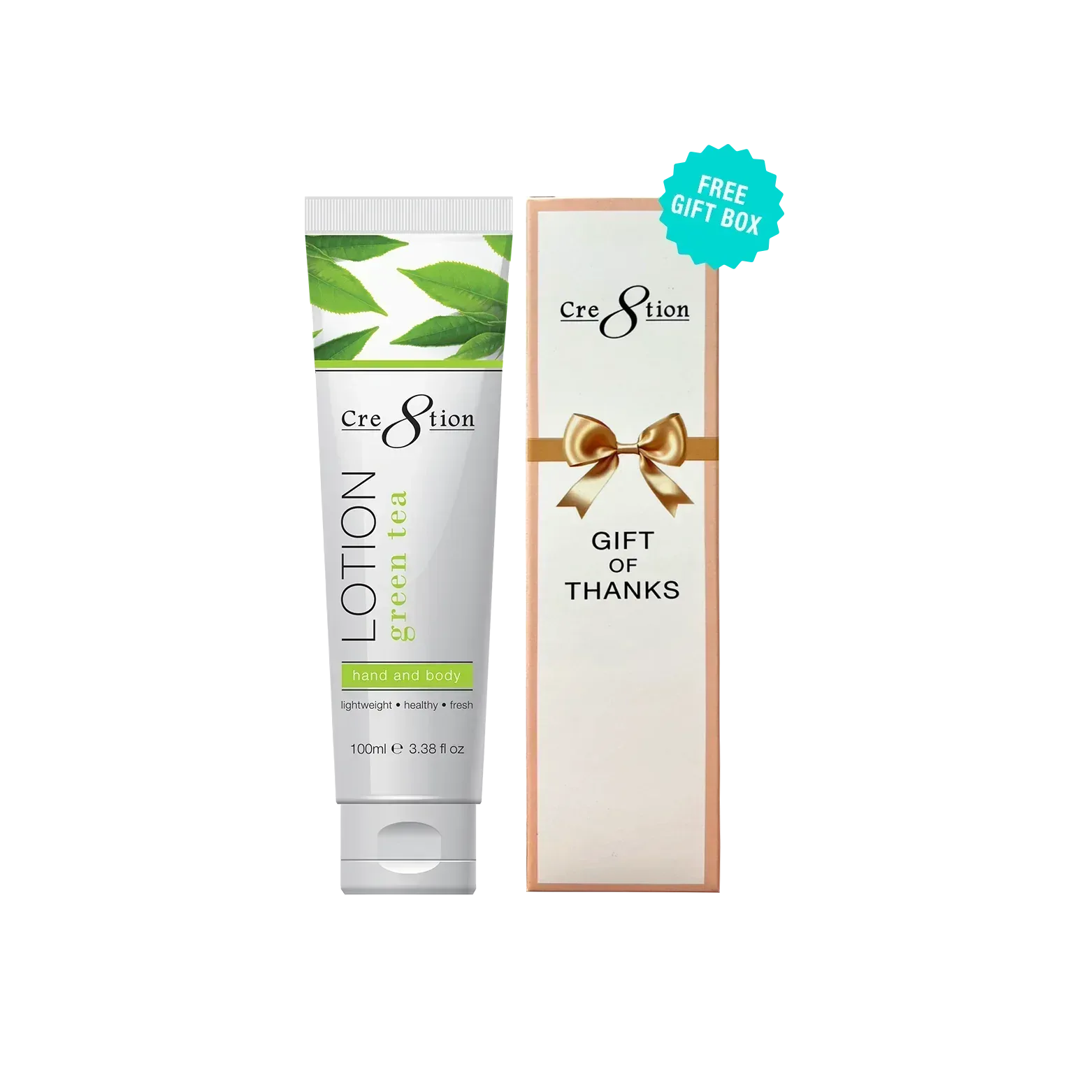 Cre8tion Hand & Body Lotion 100 ml/fl. 3.3oz - GREEN TEA, Case 60pcs (Free Gift Box) - TTT Nails Supply