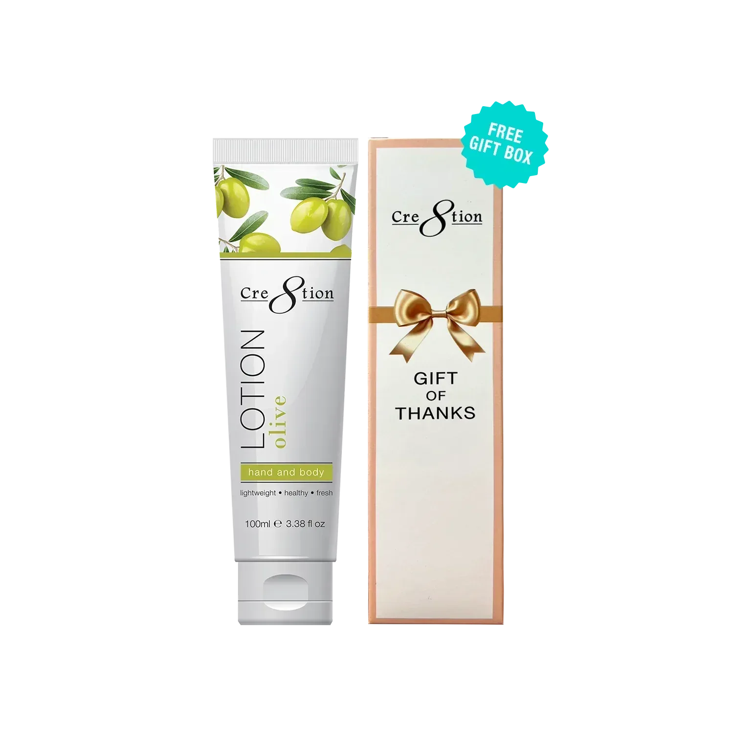 Cre8tion Hand & Body Lotion 100 ml/fl. 3.3oz - OLIVE, Case 60pcs (Free Gift Box) - TTT Nails Supply