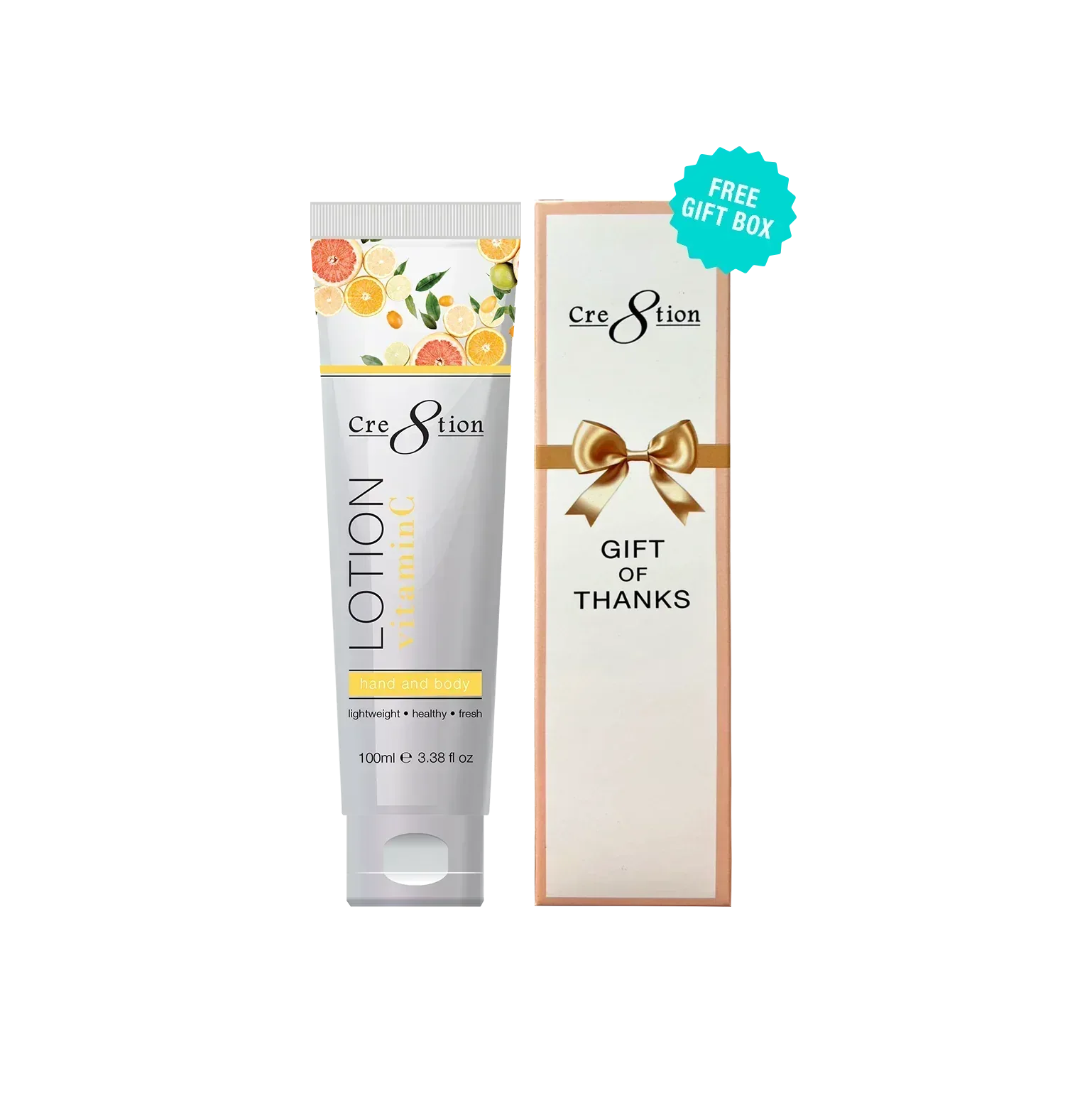 Cre8tion Hand & Body Lotion 100 ml/fl. 3.3oz - VITAMIN C, Case 60pcs (Free Gift Box) - TTT Nails Supply
