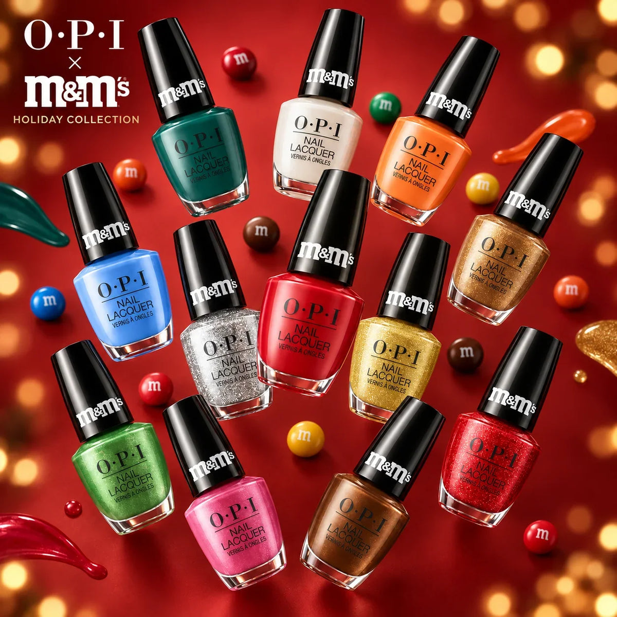 OPI x M&M's Holiday - Winter 2026 Collection, 12 Colors Nail Lacquer 0.5 oz