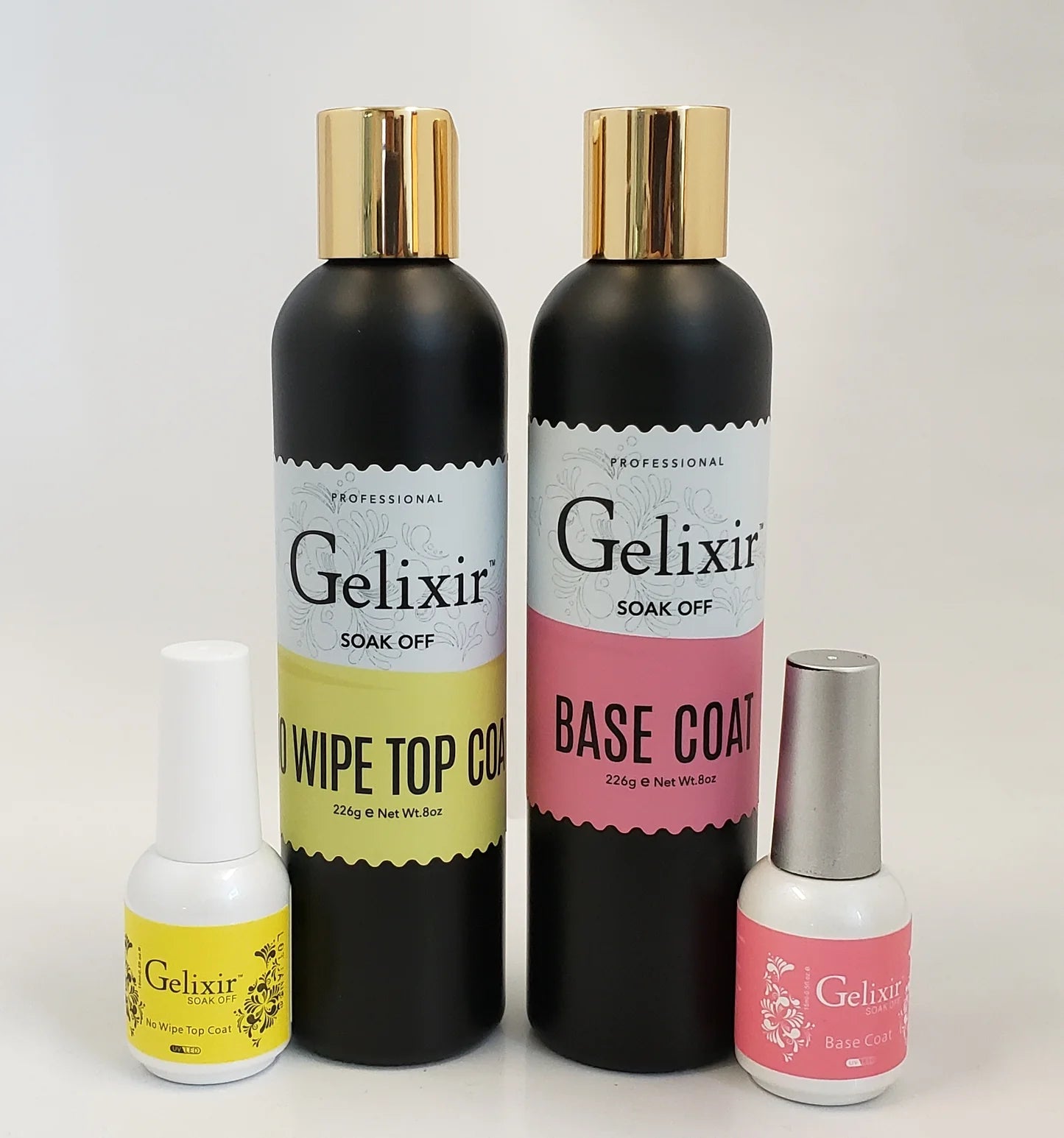 GELIXIR No Wipe (No Cleanse) Gel Top Coat Refill 8oz + Free 08 bottles 0.5oz