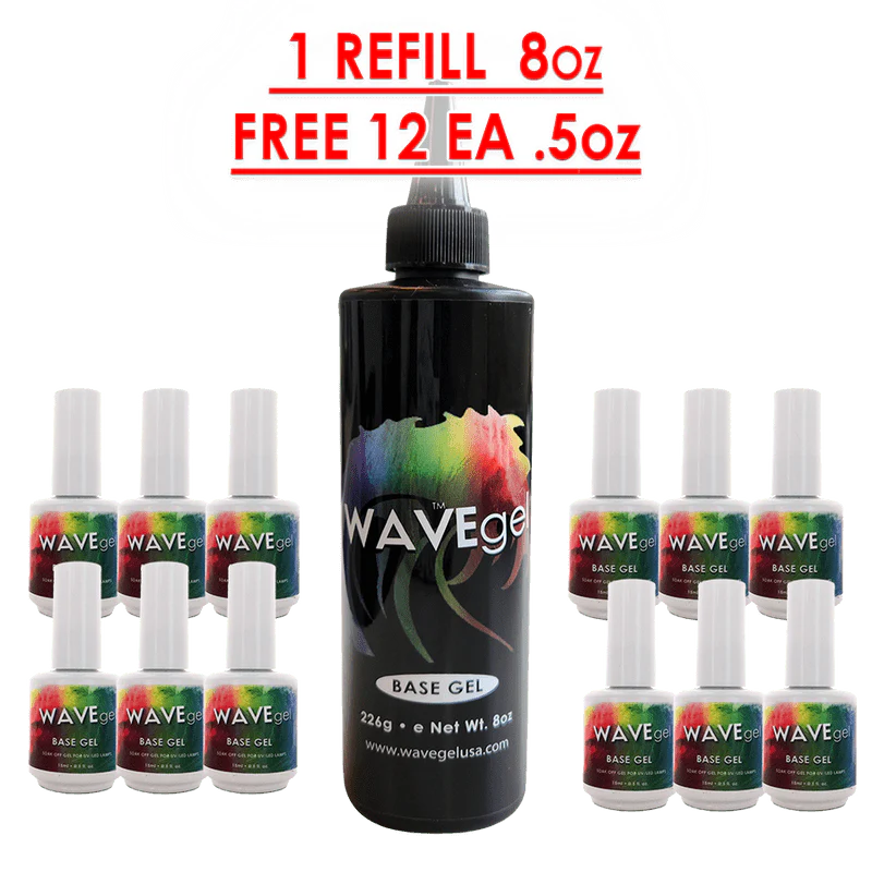 WAVE Gel Base Coat Refill 8oz & 12 Bottles 0.5oz