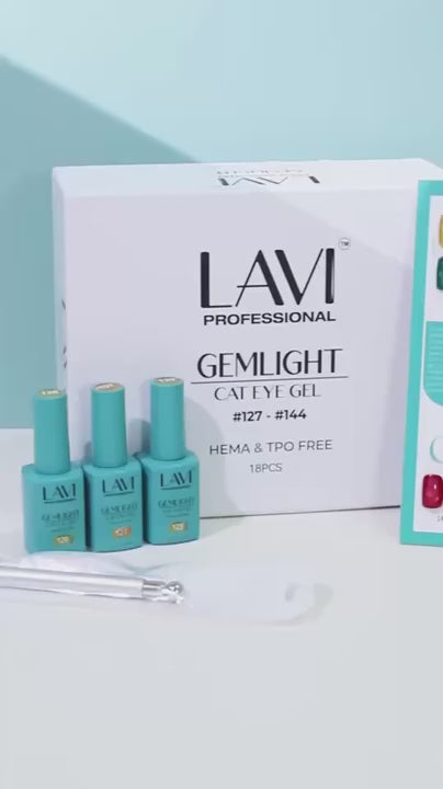 Load video: Lavi Cat Eye Gel, Gemlight Collection - 18 Colors + Free Sample &amp; Magnet Tool