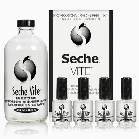 Seche Vite Dry Fast Top Coat Professional Refill Kit - 16oz + 4 pcs of 0.5oz