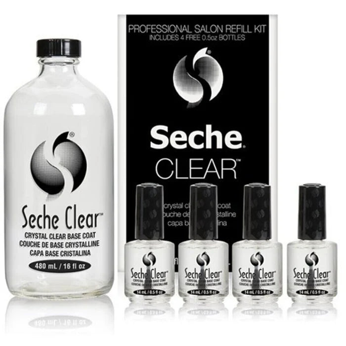 Seche Vite Clear Base Coat Professional Refill Kit - 16oz refill + 4 pcs of 0.5oz